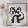 Free Black and White Skunk Design A black and white illustration of a skunk standing on its hind legs.