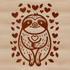 Free SVG Sloth Design Vector An adorable sloth with love hearts surrounding it, designed as a digital vector art.