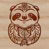 A single sloth hanging from a branch, depicted in an ornate vector style.