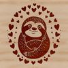 A sloth sitting on a branch, surrounded by love hearts, illustrated in vector format.