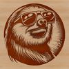Close-up illustration of a sloth's head wearing trendy sunglasses in vector format.