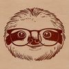 A sloth's head is depicted with glasses on, created as a digital vector graphic.