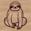 A detailed illustration of a slow-moving sloth hanging from a tree branch.