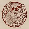 A digital illustration of a sloth in a tree, suitable for vector art and design projects.
