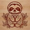 A stylized illustration of a sloth in a neutral color palette, suitable for vector design and commercial use.