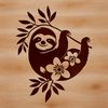 A sloth relaxing in a floral environment, represented as a vector graphic.