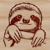 An illustration of a sloth's head peeking from behind foliage.