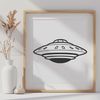 Intergalactic Spacecraft Vector Graphic Vector illustration of a spaceship in space, suitable for digital cutting machines like Cricut or laser cutters.