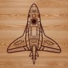Galactic Spacecraft Vector Graphic A stylized illustration of a spaceship in space, designed as a vector graphic for printing or digital use.