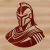An iconic vector design featuring a helmeted Spartan soldier with traditional battle attire.