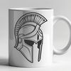 A detailed illustration of a Spartan warrior in ancient Greek armor, including a distinctive helmet.