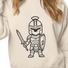A detailed illustration of an ancient Greek warrior, depicted as a Spartan soldier, ready for battle.