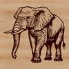 An illustration of a standing elephant in the savannah.