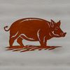 A cartoon-style illustration of a standing farm animal, identified as a pig.