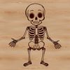 A standing skeleton human figure in a pose suitable for Halloween decorations or designs.