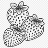 A digital illustration of a single strawberry with green leaves and stem.