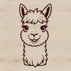 Calm And Beautiful Alpaca Design A illustration of a calm alpaca standing on grassy terrain.