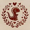 A prehistoric dinosaur design featuring love hearts, perfect for DIY projects and digital crafting.