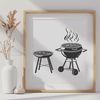 Vector Grill Design Free Download A vector illustration of a classic outdoor barbecue setup with a grill and cooking utensils.
