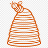 A detailed illustration of a beehive with bees buzzing around it.