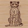 A wild ocelot sitting on a rock, depicted in bold vector lines.