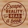 An outline vector graphic featuring a person immersed in a good book with relevant sayings.