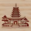 A detailed illustration of a traditional Buddhist temple with ornate architecture and intricate design.