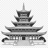 Stylized Buddhist Architecture A stylized vector design of a traditional Buddhist temple with ornate details.