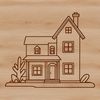 A detailed illustration of a house with architectural features.