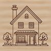 A 2D representation of a residential house with architectural details.