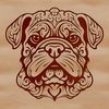Bulldog Portrait with Ornate Details A digital vector illustration of a bulldog's head with ornate details.