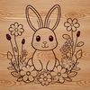 Whimsical Rabbit Silhouette with Floral Pattern An illustration of a rabbit in a sitting position with a subtle floral design integrated into the background.