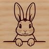 Bunny Behind the Leaves A cartoon-style illustration of a rabbit's head peeking out from behind a tree or foliage.
