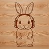 Playful Bunny Wearing Headphones A sitting rabbit with headphones on its ears, presented as a vector graphic.