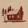An isolated vector graphic of a single-story cabin with a sloping roof.