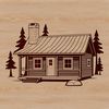 Cozy Hand-Drawn Cabin Clip Art A simple, hand-drawn design of a cozy cabin with a rustic feel, suitable for DIY crafts and projects.