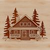 A simple illustration of a cozy cabin with details of the exterior.