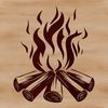 A campfire burning in the great outdoors with flames flickering in the night.