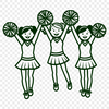 A vector illustration of a smiling girl in a cheerleading uniform, with a pom-pom in hand.