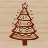 A vector design of a traditional Christmas tree in various colors and patterns.