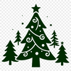 A festive green Christmas tree silhouette against a white background.