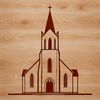 A simple illustration of a traditional Protestant church with a steepled roof and Gothic-style architecture.