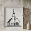 American Baptist Church Icon SVG An SVG graphic representation of a classic American-style Baptist church, suitable for various design applications.