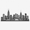 An urban landscape vector graphic featuring iconic skyscrapers and city architecture.