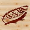 A detailed illustration of a traditional row boat with intricate design elements.