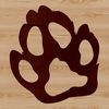 A stylized illustration of animal paw prints in various colors.