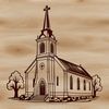 A simple illustration of a Baptist church building, suitable for use in various designs.