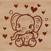 A sitting elephant with love hearts above its head.