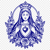 A stylized illustration of the Immaculate Heart in a floral pattern.