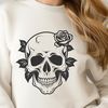 Beautiful SVG Vector Skull Illustration A stylized Gothic-inspired skull with floral elements, suitable for Halloween decorations and craft projects.
